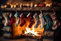 Festive stockings gracefully hang by the fireplace, ready for Christmas surprises