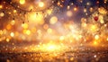 Festive string lights with glowing bulbs and sparkling glitter on a dark, bokeh-filled background for celebrations Royalty Free Stock Photo