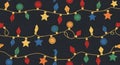 Festive String Lights Pattern on Dark Background Royalty Free Stock Photo
