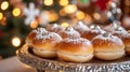 Festive Sufganiyot with Silver Toppings on Silver Platter Royalty Free Stock Photo