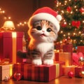 Festive Surprise cute kitten wearing christmas hat