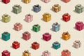 Festive surprise. Seamless pattern. Bright gift boxes. Hand drawn. Minimalist style Royalty Free Stock Photo
