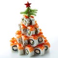 Festive Sushi Christmas Tree with Gourmet Decorations. Generative ai Royalty Free Stock Photo