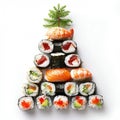 Festive Sushi Christmas Tree with Gourmet Decorations. Generative ai Royalty Free Stock Photo