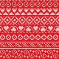 Festive Sweater Fairisle Design. Red Seamless Knitted Pattern. Fair isle seamless pattern. Vintage sweater ornament. Christmas