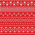 Festive Sweater Fairisle Design. Red Seamless Knitted Pattern. Fair isle seamless pattern. Vintage sweater ornament. Christmas