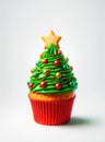 Festive sweet food. Christmas Tree Cupcakes on white background