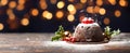 Festive table adorned with classic plum pudding