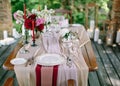 Festive table layout. Wedding decor. Table layout in style classic. Royalty Free Stock Photo