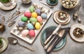 Festive table place setting decoration easter eggs Royalty Free Stock Photo