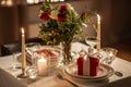 festive table serving at home on valentine's day Royalty Free Stock Photo