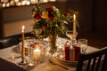 festive table serving at home on valentine's day Royalty Free Stock Photo