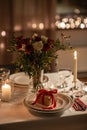 festive table serving at home on valentine's day Royalty Free Stock Photo