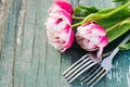 Festive Table Set for Mother`s Day or Birthday. Royalty Free Stock Photo