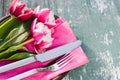 Festive Table Set for Mother`s Day or Birthday. Royalty Free Stock Photo