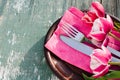 Festive Table Set for Mother`s Day or Birthday. Royalty Free Stock Photo