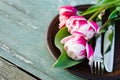 Festive Table Set for Mother`s Day or Birthday. Royalty Free Stock Photo