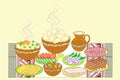 Festive table set. Ukrainian national dishes dumplings, bread, lard, meat, vegetables. Tasty dishes are placed on an embroidered Royalty Free Stock Photo