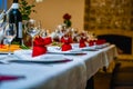 Festive table setting with bread and wine glasses Royalty Free Stock Photo