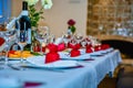 Festive table setting with bread and wine glasses Royalty Free Stock Photo