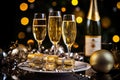 Festive Table Setting with Champagne and Favors Royalty Free Stock Photo