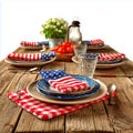 Festive table setting with patriotic napkins and rustic elements on transparent background Royalty Free Stock Photo