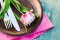 Festive Table Set for Mother`s Day or Birthday. Royalty Free Stock Photo