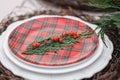 Festive table setting in red and white colors