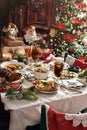 Festive table with traditional Christmas Eve dishes Royalty Free Stock Photo