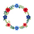 Festive 4th of July floral wreath with red and blue flowers. Independence Day decor for cards design