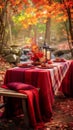 Festive Thanksgiving Table with Autumn Leaves