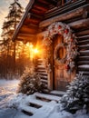 Festive Threshold: Sunset Glow on Snow-Kissed Wreath
