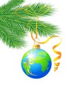 Festive toy ball as a planet Earth Royalty Free Stock Photo