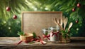 Tropical Christmas Background with Blank Sign, AI Generated Royalty Free Stock Photo
