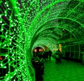 The Tunnel of Lights illuminated in green neon lighting in the city of Norwich, Norfolk