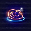 Festive Turkey Neon Sign. Thanksgiving turkey glowing icon. Thanksgiving and Christmas concept. Vector illustration for design