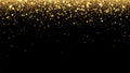 Festive vector background with gold glitter and confetti for christmas celebration. Black background with glowing golden