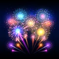 Festive vector background, poster with firework rockets bursting