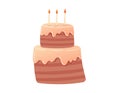 Festive vector isolated cartoon cake with candles and icing.