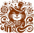 Christmas cat with ornate patterns and a ribboned gift vector illustration great for festive marketing materials Royalty Free Stock Photo