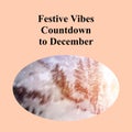 Festive vibes countdown to december text on peach background and snowy christmas landscape