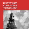 Festive vibes countdown to december text on red with christmas tree and bokeh lights