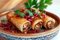 Festive walnut pastries with pomegranate on a plate for holiday celebrations Royalty Free Stock Photo