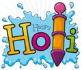 Water Gun Toy and Splash ready for a Happy Holi, Vector Illustration