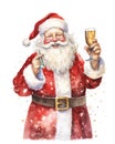 A festive watercolor illustration showcasing a celebratory Santa clipart style.