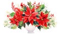 Festive Watercolor Poinsettia Arrangement with Holly and Ivy in Vase AI Generated