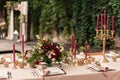 Festive wedding table candle flowers Royalty Free Stock Photo