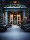 Festive Welcome: Christmas Decorated Home with Wreath-Decked Doors