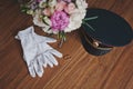 Officer white gloves and a bouquet of flowers 8873.