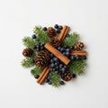 Winter Arrangement with Pine Cones, Cinnamon, and Berries Royalty Free Stock Photo